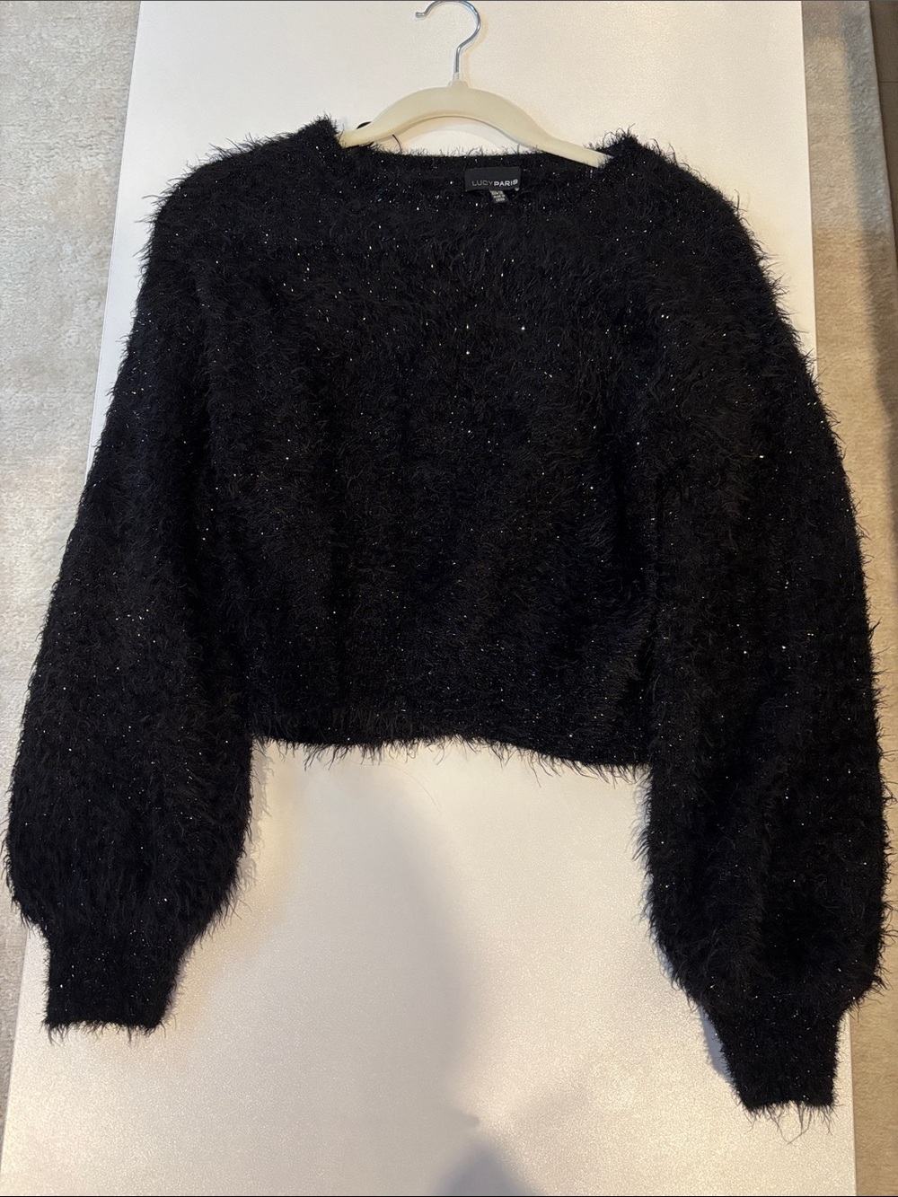 Lucy Paris Black Fuzzy Cropped Sweater